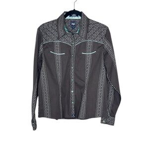 Cruel Girl Western Snap Front Contrast Piping  Modern Cowgirl Cotton Blend Top
